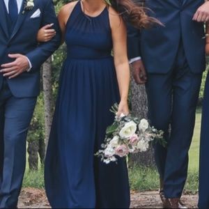 Floor Length Navy Blue Bridesmaid Dress